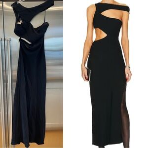 NWT Staud Prismatic Black Ribbed Cutout Maxi Dress in black asymmetrical lined